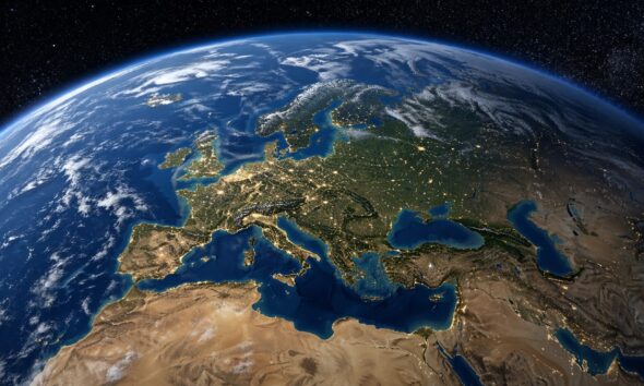 Jorden sedd från rymden med Europa i fokus
